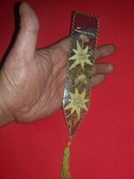 Antik gyönyörű átlátszó aranyzsinóros könyvjelző belül préselt havasi gyopárral ZAKOPANE emlék