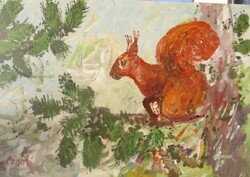 Bánfi - "Mókus.."  (olaj,karton 23×33 cm)