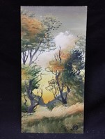 Marosán László - Völgy olaj, farost festmény 40x20 cm