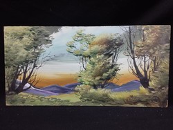 Marosán László - Lila hegyek olaj, farost festmény 20x40 cm