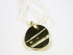 AJKA, FEKETE, KÉZZEL CSISZOLT, ÓLOMKRISTÁLY NYAKLÁNC MEDÁL ! (P218)