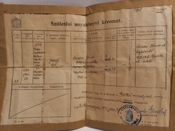 Régi 1939-es Születési anyakönyvi kivonat Kiskunhalasról