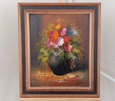 (K) Adilov Kabul káprázatos virágcsendélet festménye 50x58 cm kerettel