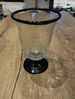 Art deco fátyolüveg váza fekete talppal,és száj peremmel