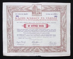 Kajos Károly és Társai Műmalom (malom) Betéti-Társaság részvény 1923 - Alsószeli (SVK)