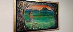 Prima díjas művésztől Hajnali látomás. Zománckép laparannyal 120x80cm. Károlyfi Zsófia (1952-)