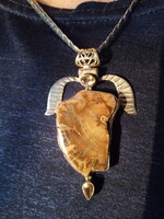 Ezüst (sterling) achát 6x4cm nagy kézműves navajo medál ezüst nyakláncon