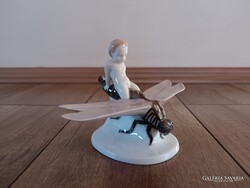 Antik Rosenthal porcelán puttó szitakötőn