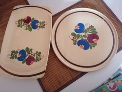 GDR Heike vintage kézzel festett fajansz torta tál, süteményes tál.