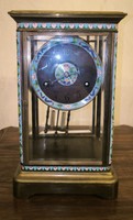 Hollóházi Enamel Fireplace Clock with Decorated Glass Sides, Hammered Bim Bam Table Copper Clock