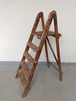 Antik létra kétágú fa könyvtár szobafestő bútor kinyitható létra 944 1388