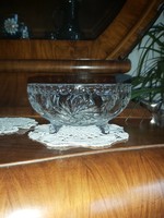 Gyönyörű csiszolt lábakon álló vastag falú kristály asztalközép - kínáló