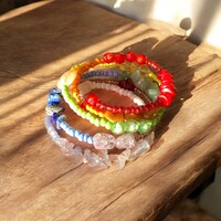 Csakra harmonizáló karkötő - 7 chakra karkötő - drágakő karlánc, rugalmas többsoros karperec Méret:M