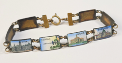 Régi/vintage réz karkötő - tűzzománc magyar városok látképeivel