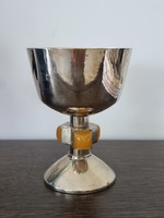 Art Deco Silver-Plated Goblet with Amber Decoration - 14.5 cm