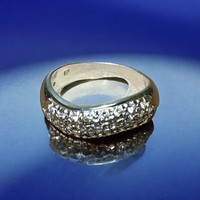 Silver hoop ring, front round with lots of brilliant zircon stone 925 silver 18mm