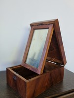Régi diófurnéros borotválkozó fa doboz, tükrös pipere tároló  - 28*18 cm