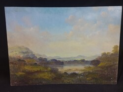 Jákó Balázs - Hegyi tó - olaj, farost festmény 50 x 70 cm