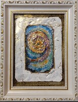 Prima díjas művész alkotása, tanúsítvánnyal.Mini univerzum.18x26 cm miniatúra.Károlyfi Zsófia (1952)