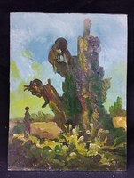 Turza Ferenc - Óriás olaj, farost festmény 30x40 cm