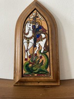 Sárkányölő Szent György tűzzománc Kovács Erzsébettől