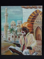 Keresztes Ferenc - Keleti zenész olaj, farost 42 x 50 cm