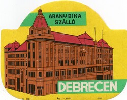Hotel címke, bőröndcímke. Aranybika Szálló Debrecen.