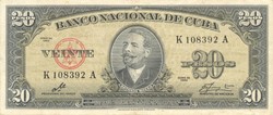 20 peso pesos 1960 Kuba fekete sorszám 2.