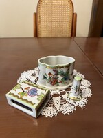 Herendi Viktória mintás cigarettás készlet / hamutál / hamus gyufatartó