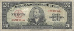 20 peso pesos 1949 Kuba piros sorszám