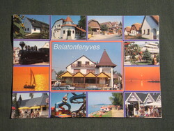 Képeslap,Balatonfenyves,mozaik,étterem,büfé,szálló,strand,üzletek,utca látkép,részlet, 1995-