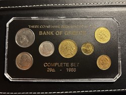 1986 Bank of Greece teljes érmekészlet, arany, ezüst, nem forgalomba került, műanyag tokban