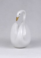1U319 Régi hollóházi fehér porcelán hattyú figura 8 cm
