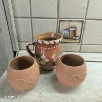 Retro kerámia kancsó, csupor, 2 db szőlőfürtös pohár , dísz  eladó!