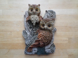 Polirezin polyresin bagoly pár fatörzsön falra akasztható dekor 22 x 31 cm