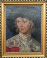 Czencz János (1885-1960) Làny kalapban