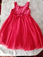 Piros bársony bélelt ünnepi, alkalmi  lányka ruha 6-7 évesnek