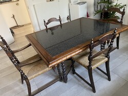 Gránit-lapos elegáns antik ebédlő asztal székekkel