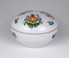 1U334 Jelzett aranyozott, kalocsai virágmintás porcelán bonbonier 12 cm
