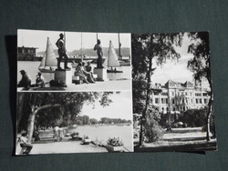 Képeslap,Balatonfüred,mozaik,Révész és Halász szobor,szanatórium,sétány látkép,részlet, 1968-