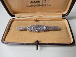 Art deco ezüst bross csiszolt akvamarin kövekkel