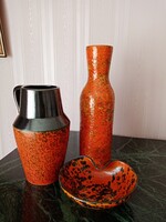 3 db retro  narancssárga   iparművész  Tófej kerámia : váza, kancsó, kínáló tálka /asztalközép