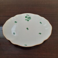 Herendi zöld virágmintás porcelán szószos alj, kínáló tál
