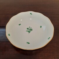 Herendi zöld virágmintás porcelán köretes mély kínáló tál