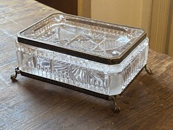 EZÜST SZERELÉKES ANTIK METSZETT ÜVEG CIGARETTA TARTÓ ÉS HAMUTARTÓ EGYBEN