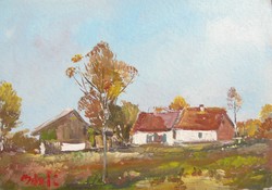 Bánfi -  "Kunsági tanya.."  (olaj,karton, 23×33 cm)