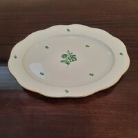 Herendi zöld virágmintás porcelán húsos, pecsenyés kínáló tál