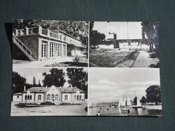Képeslap,Balatonszemes,mozaik,SZOT üdülő,étterem,hajóállomás,kikötő,vasútállomás részlet, 1958-