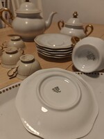 Rosenthal porcelán 6 személyes teáskészlet, tálcával, aranyozott dekorral