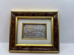 Antik olasz romantikus tájkép, 925-ös ezüst dombormű,9x6cm. 7388